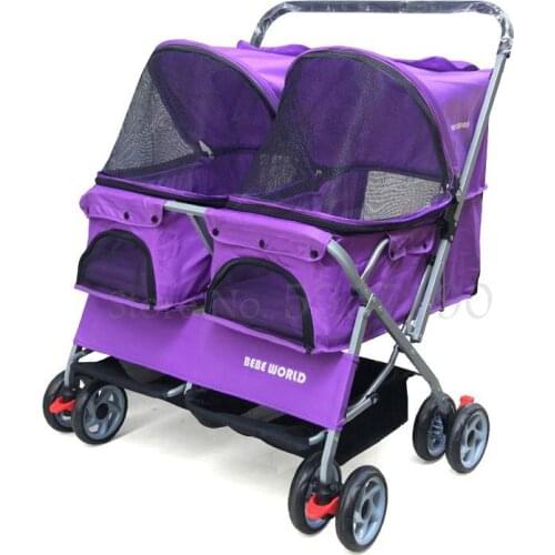 Two-seat pet stroller double sleeping bed bed car ultra light folding removable cats and dogs widen care out pet car