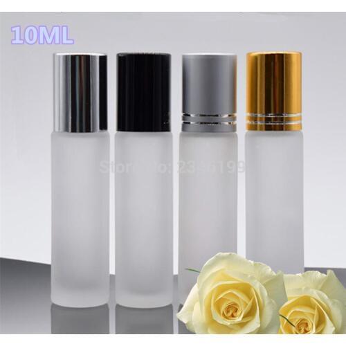 10ML30pcs Frosted Glass Cosmetic Bottle Portable Empty Roll-on Bottles Essential oil Perfume Container Steel Roller Ball 10cc