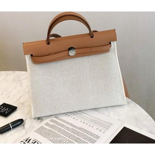 Canvas Bag New Summer Patchwork Cow Leather Big Capacity Satchels Brand Casual Tote Women Handbag Fashion Single Crossbody Bags