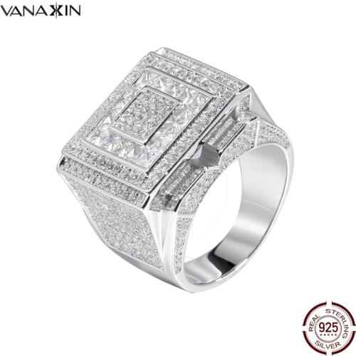 High Quality 925 Sterling Silver Ring For Men Big Hip Hop Style Ring Rock Jewellery Party Gift Cubic Zircons Paved Luxury