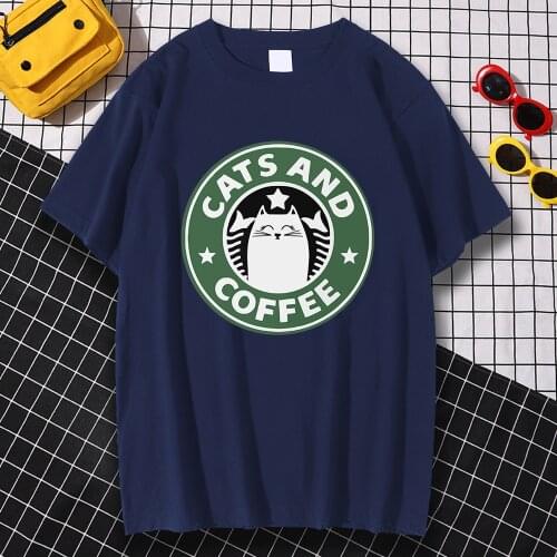 Cats And Coffee Kawaii Print Tops Man Casual Oversize T Shirt S-XXXL Summer Casual Wear Cartoon Crewneck Loose Mens T Shirts New