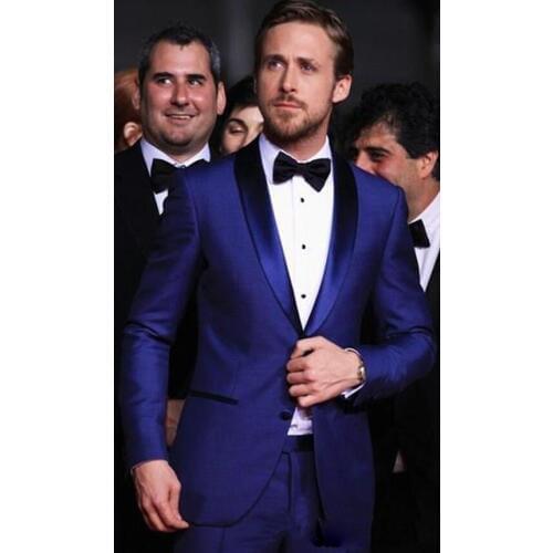 Jacket+Pants)2019 Classy Custom Made Blue Mens Wedding Suits Two Pieces Slim Fit Groomsmen Tuxedo Cheap Prom Suit Costume Homme