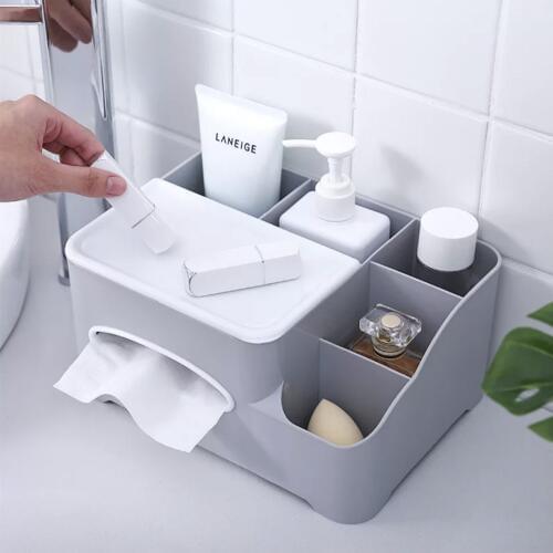 Multifunction Plastic Tissue Box Desk Organizer Makeup Cosmetic Storage Box Sundries Container for Home