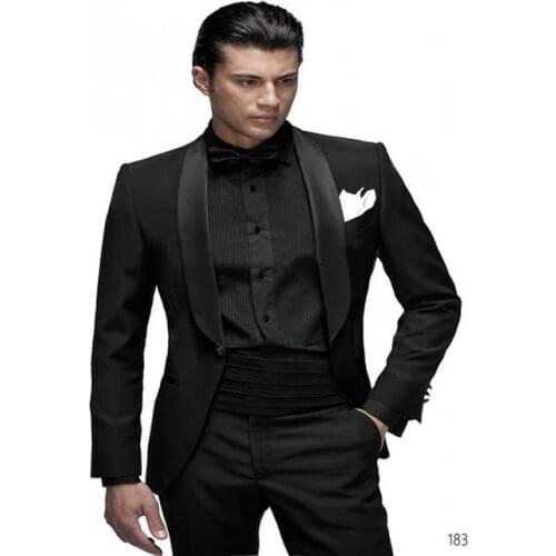 Fashion Mens Suits Groom Tuxedos Groomsmen Wedding Party Dinner Best Man Suits Blazer (Jacket+Pants+Girdle+Bow Tie) NO:1383