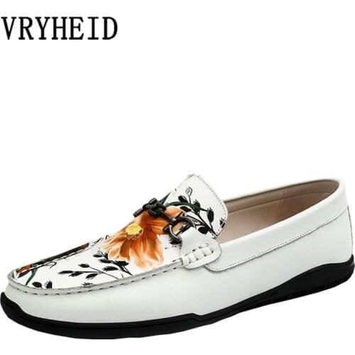 VRYHEID Men Casual Shoes Luxury Brand Summer Genuine Leather Mens Loafers Moccasins Breathable Slip on Driving Shoes Size 36~46