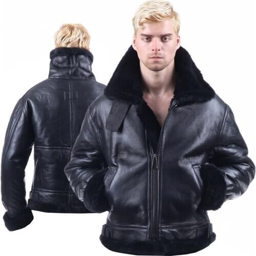 Men Slim Sheepskin Fur Coat Outerwear Mens Winter Cold-proof Warm Genuine Leather Jacket Winter Coats Short Design Black 02