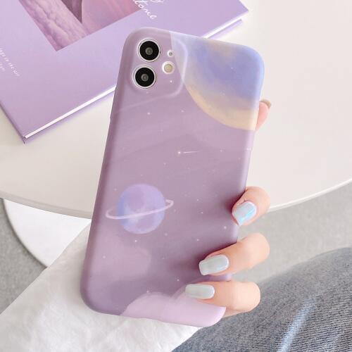 LACK Cute Cartoon Planet Starry sky Soft Silicon Phone Cases For iphone 11 Pro Max XR X XS 7 8Plus 12 12Pro Purple Back Cover