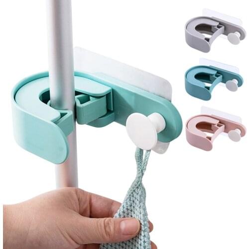 Wall Mounted Mop Holder Brush Broom Organizer Holder with Hook Household Adhesive Broom Hook Kitchen Bath Accessory