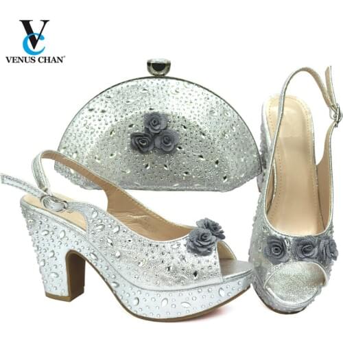 Latest Italian Shoes with Matching Bags Set Decorated with Rhinestone Nigerian Women Party Pumps with Purse Luxury Sandals Women