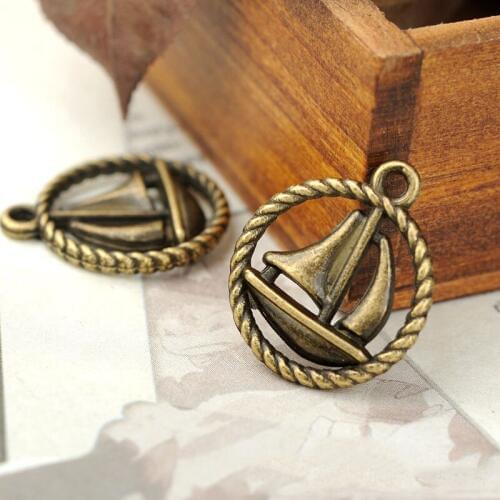 High Quality 20 Pieces/Lot 19mm*16mm Antique Bronze Plated Sailing Boat Charms For Diy Handmade