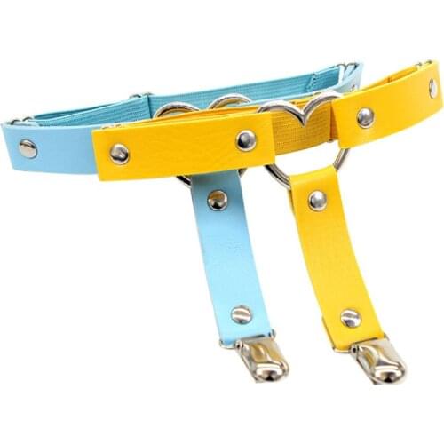Women Gothic Heart Ring Leg Garter Belt with Anti-Slip Clip Harness Thigh Ring Y5JD