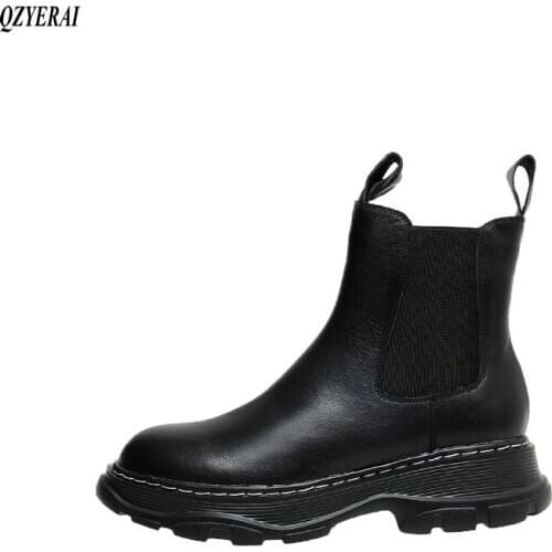 QZYERAI New style Leisure shoes Genuine leather Female boots Womens sports boots Side zipper cowhide Womens shoes