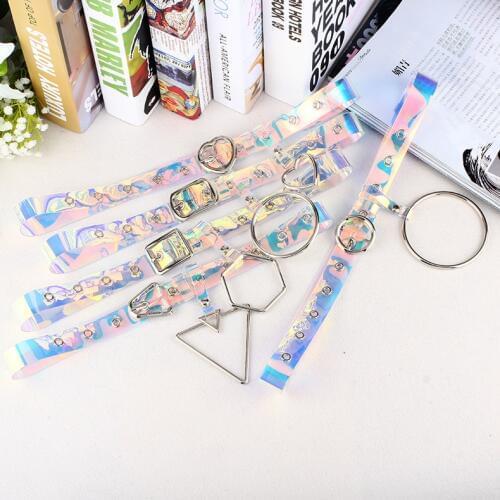 New Laser Women Belt Holographic Clear Waist Belt Metal Pin Buckle Transparent Waist Belts for Women Belt Waistband Pendant Gift