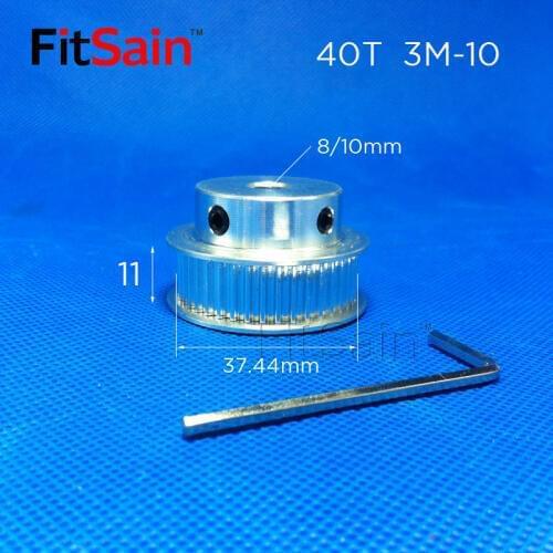 FitSain-3M 40T Synchronous Wheel Width 10mm Aluminum Alloy Pulley Timing Belt Middle Hole 8/10mm