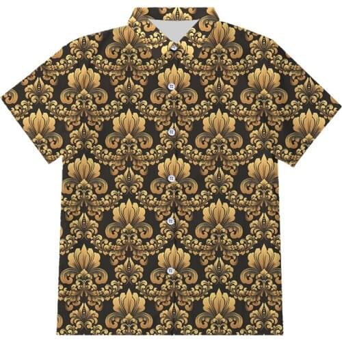 IFPD EU Size Luxury Man Shirt Royal Golden Pattern 3D Print Button Shirts Summer Hawaiian Shirt Homme Short Sleeve Baroque Tops