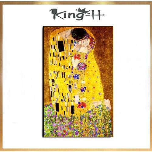 Hand-painted classic artist gustav klimt kiss abstract oil painting canvas modern decoration for the sitting room the lobby
