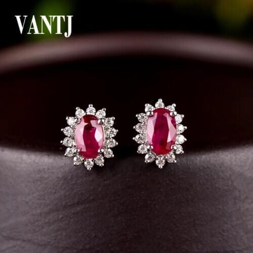 VANTJ Natural Ruby Earrings Real 14K Rose Gold Fine Jewelry for Women Wedding Party Gift