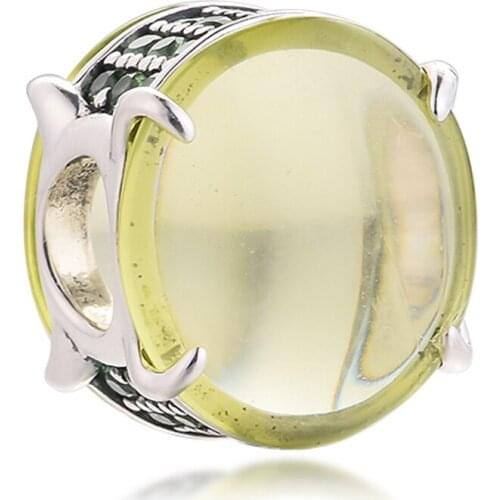 Fits Pandora Bracelet Green Oval Cabochon Charms Original 925 Sterling Silver Crystal Beads DIY Jewelry Making 2021 New