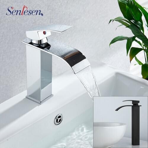 Senlesen Waterfall Bathroom Faucet Hot Sale Deck Mounted Chrome Brass Vanity Sink Mixer Tap Hot & Cold Water