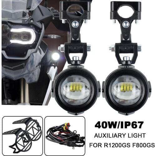 2Pcs LED Auxiliary Spot Driving Light and 2Psc Protective Guard and 1Psc Switch Wiring For Motorcycle R1200GS F800GS 40W Fog