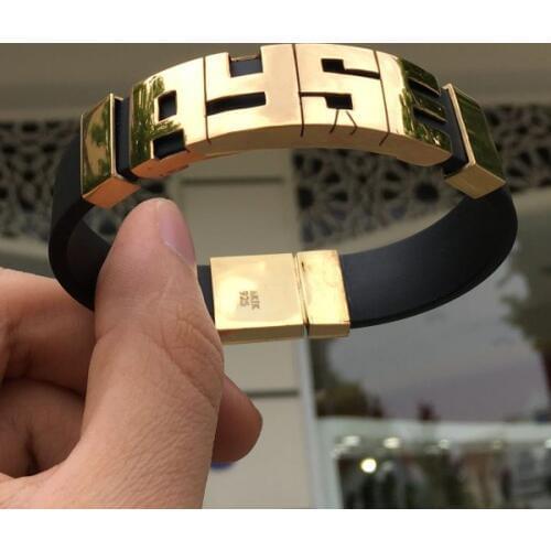 Thick Banded Personal Name Bracelet - Black Leather Gold Font