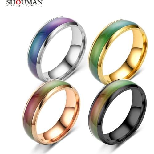 SHOUMAN Temperature Warm Changing Color Mood Smart Stainless Steel Rings Never Fade for Men Women Couple Gift Jewelry