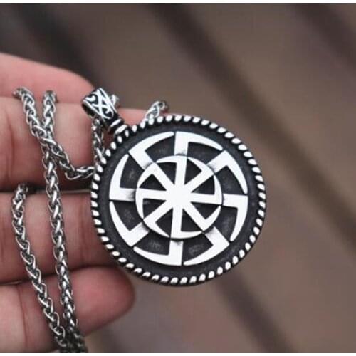 Vintage Nordic Kolovrat Slavic Symbol of The Sun Metal Pendant Necklace Stunning Ornament