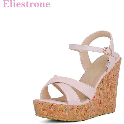 2021 Brand New Cosplay Black Pink Women Dress Sandals Lovely Super High Wedge Heels Lady Party Shoes Plus Big Size 10 43