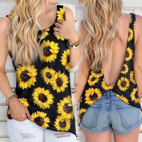 Women Sexy Backless Sleeveless Shirt Stylish Floral Leopard Print Twist Knot Tank Tops Camiseta Tirantes Mujer Summer Cute Vest