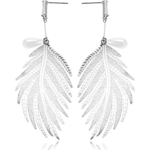 Cutting White Leaf Feather Tassel Drop Earrings For Women Bijoux Long Statement Earrings Fashion Wedding Party Jewelry oorbellen