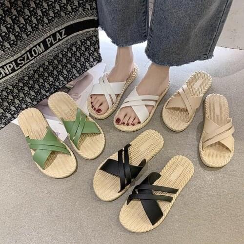 Hemp women sandals summer slippers 2021 fashion new Korean style outdoor students' flat bottom antiskid Travel Beach Flip Flop