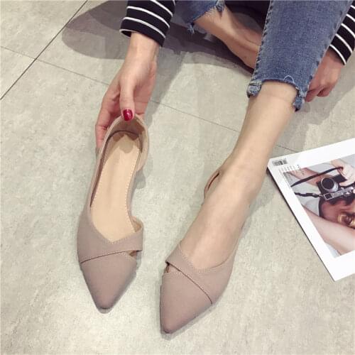 Spring Summer Women Flats Black Pink Solid Color Faux Suede Shallow Pointed Toe Office Lady Flat Heel Shoes