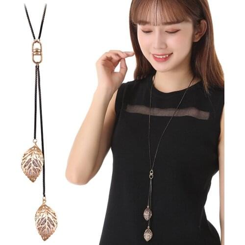 Women Necklace Long Necklaces & Pendants 3D Leaf Crystal Sweater Necklace for Women Jewelry