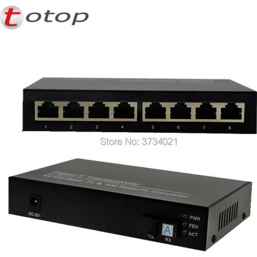 10/100M 1 fiber 8 RJ45 port, Multimode Dual fiber 1310nm,SC,0~2KM, AC 100V-240V, DC 5V 1A, External power supply