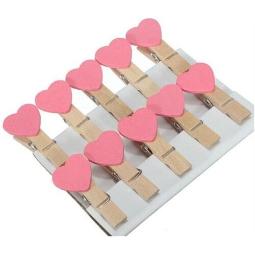 10pcs Wooden Mini PINK LOVE HEART Clips gift Pegs Wedding Favour Party Garland Decoration Baby Shower Girls