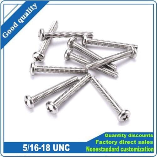 10pcs US Coarse Thread 304 A2-70 Stainless Steel Cross Recess Round Phillips Pan Head Screw Bolt UNC 5/16-18