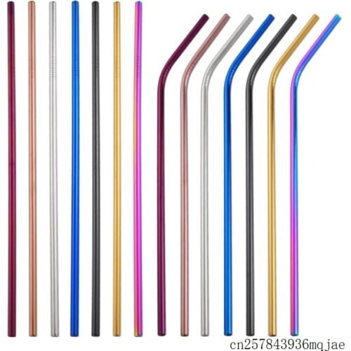 100pcs Drink Straws Reusable Metal Straw Colorful Drinking Straws Size 215mm*6mm 304 Stainless Steel