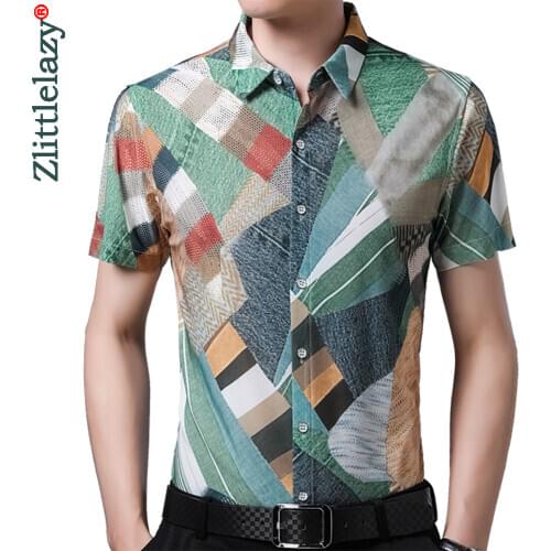2020 Short Sleeve Men Social Shirt Summer Streetwear Casual Hawaiian Argyle Shirts Dress Mens Slim Regular Clothes Fashions 2035