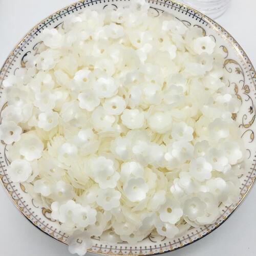 50g/lot PVC Sequins 6mm Flower With 1 Center Hole Plum Blossom Cup Loose Paillette Wedding Garment Decoration Matte White