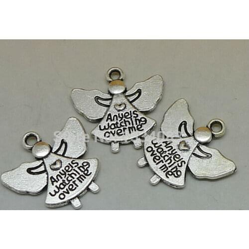 Angel charm pendant 100pcs 20*20mm antique silver fit bracelet necklace diy metal jewelry making