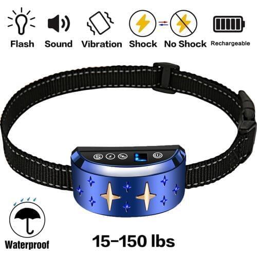 Auto Anti Bark Collar Vibration Sound Smart Pet Collar Rechargeable Stop Barking Dog Collar IP7 Waterproof Dog Training Collars
