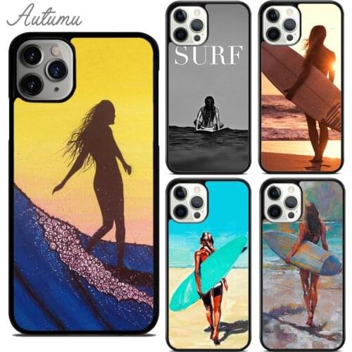 HAWAII BEACH SURF GIRL SURFING ART Phone Case for iPhone 11 12 Pro Max mini X XR XS SE 2020 5 6S 7 8 Plus Galaxy S8 S9 S10 Cover