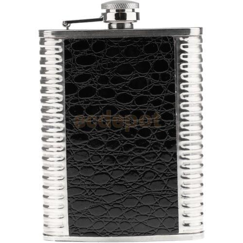Leather Black 8oz Screw-on Cap Hip Flask Drinking Whiskey Alcohol Bottle