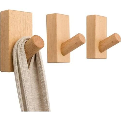 Wooden Coat Hooks Wall Mounted Wall Hooks Wood Hat Rack Hanger Single Organizer Wall Rack (Pack Of 3)
