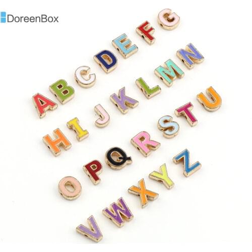 Doreen Box Colorful Enamel Beads Gold Color Metal Spacer Beads Capital Alphabet/ Letter A-Z Loose Beads DIY Bracelets ,10PCs