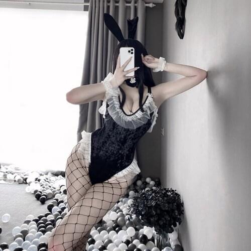 Bunny Girl Cosplay Sexy Anime costume Black Pink Rabbit Bodysuit Erotic Outfit for women Wrapped Chest Sweet Gift for Girlfriend