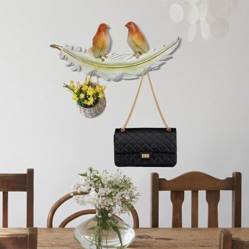 European 3D Resin Bird Feather Wall Hangers Door Porch Key Hat Hook Wall Mural Crafts Clothes Store Wall Sticker Decoration Art