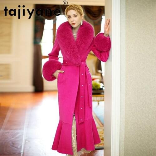 And Coats 2021 Jackets Women Real Fur Coat Woman 100%Fox Fur Collar Long Jacket Womens Cashmere Clothes Casacos TN1448