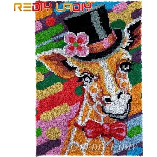 Latch Hook Rug Acrylic Yarn Tapestry Kits DIY Carpet Rug Lady Giraffe Knitted Floor Mat Crocheting Cushion Arts & Crafts 57*85cm