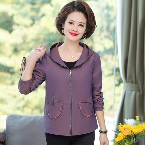 Spring Autumn Fashion Women Bomber Jacket Pocket Zipper Hooded Outwear Loose Plus Size 5XL Mother Windbreaker Famale